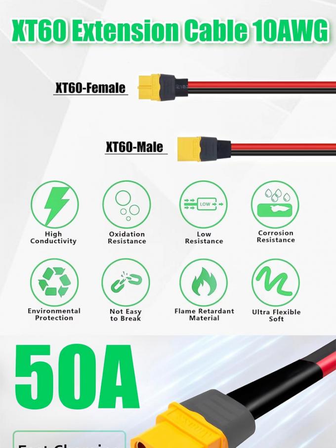 10AWG 12AWG 남성에서 여성 XT60 XT60H 커넥터 연장 어댑터 케이블 RC 배터리 발전소 태양 전지 패널 2