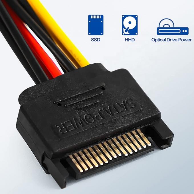 Sata 15 핀 남성으로 듀얼 모렉스 4 핀 Lp4 IDE 여성 하드 드라이브 전원 Y 어댑터 변환 케이블 HDD SSD 2