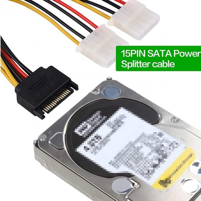 Sata 15 핀 남성으로 듀얼 모렉스 4 핀 Lp4 IDE 여성 하드 드라이브 전원 Y 어댑터 변환 케이블 HDD SSD 5