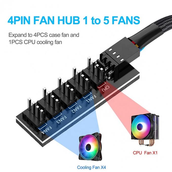 1 ~ 5 방법 4 핀 스플리터 PWM PC 팬 허브 전원 공급 케이블 ATX 컴퓨터 케이스 4 핀 및 3 핀 냉각 팬 1