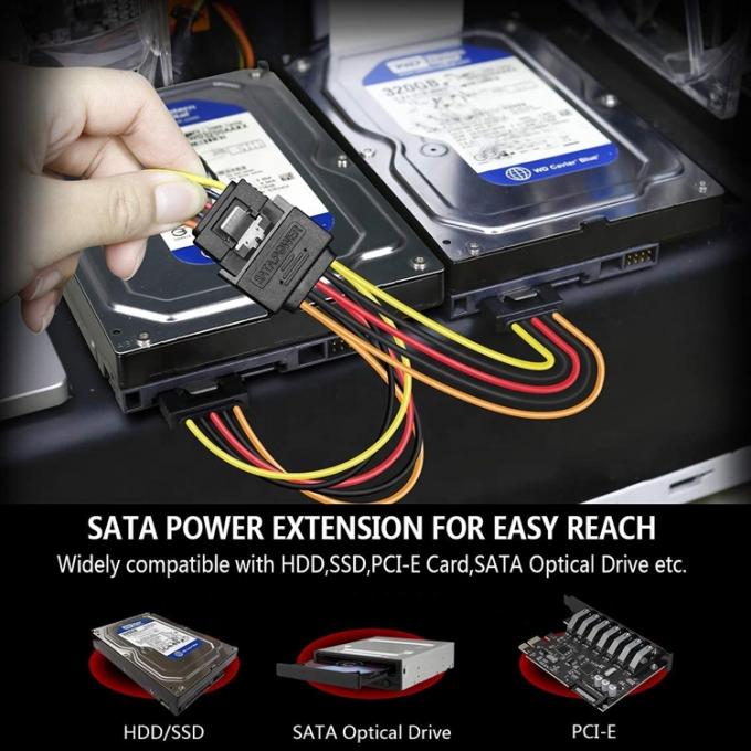 남성에서 여성 데이터 Sata 15 핀 파워 Y 스플리터 케이블 컴퓨터 HDD SSD PC 케이스 0