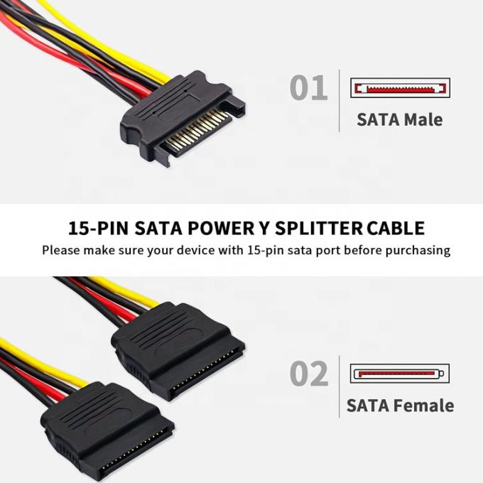 남성에서 여성 데이터 Sata 15 핀 파워 Y 스플리터 케이블 컴퓨터 HDD SSD PC 케이스 3