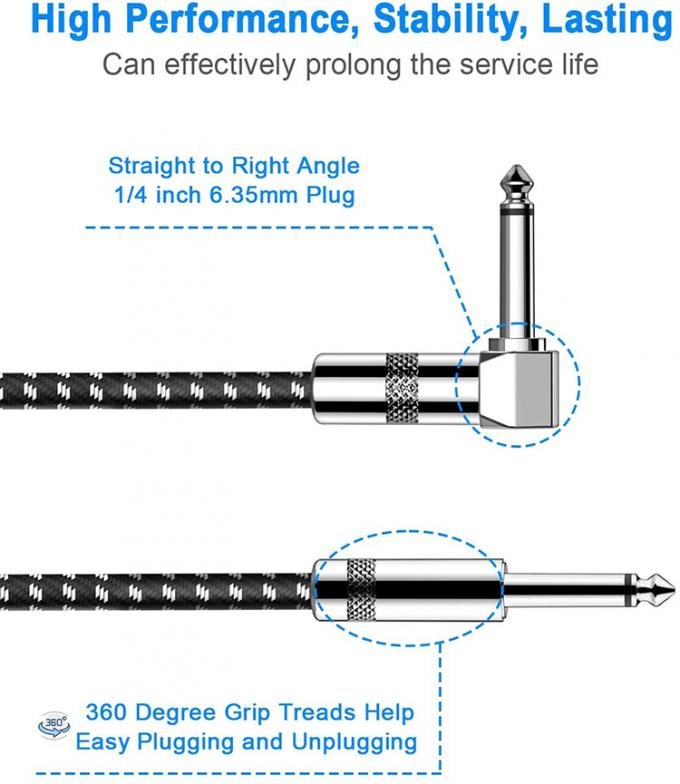 OEM 3M 1/4 인치 6.3mm TS 잭 오른쪽 각 음악 악기 바스 증폭기 페달 기타 패치 케이블 2