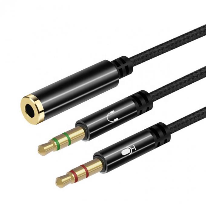 고품질의 나일론 넥타이 스플리터 1여자 2남자 헤드셋 3.5mm 잭 오디오 마이크 케이블 0