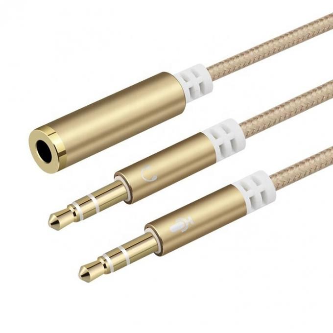 고품질의 나일론 넥타이 스플리터 1여자 2남자 헤드셋 3.5mm 잭 오디오 마이크 케이블 2