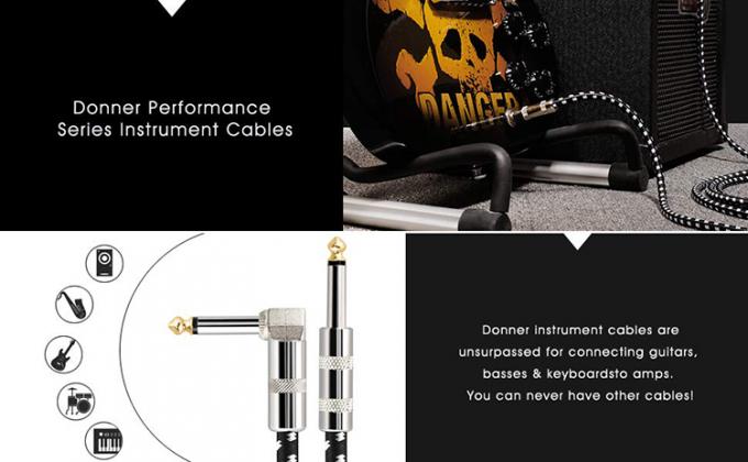 OEM 1M 1/4 인치 6.35mm TS 오른쪽 각기 악기 액세서리 바스 증폭기 페달 기타 잭 패치 케이블 3