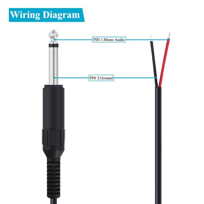 6.35mm 1/4 인치 TS 2 Ploes 잭 모노 남성 오디오 플러그 맨 와이어 마이크에 대한 오픈 엔드 케이블 2