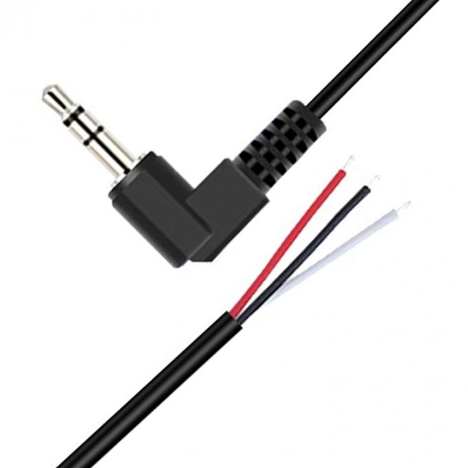 90도 오른쪽 각 3극 TRS 3.5mm 스테레오 오디오 잭으로 벗겨진 피그테일 틴 된 벗은 와이어 끝 케이블 0