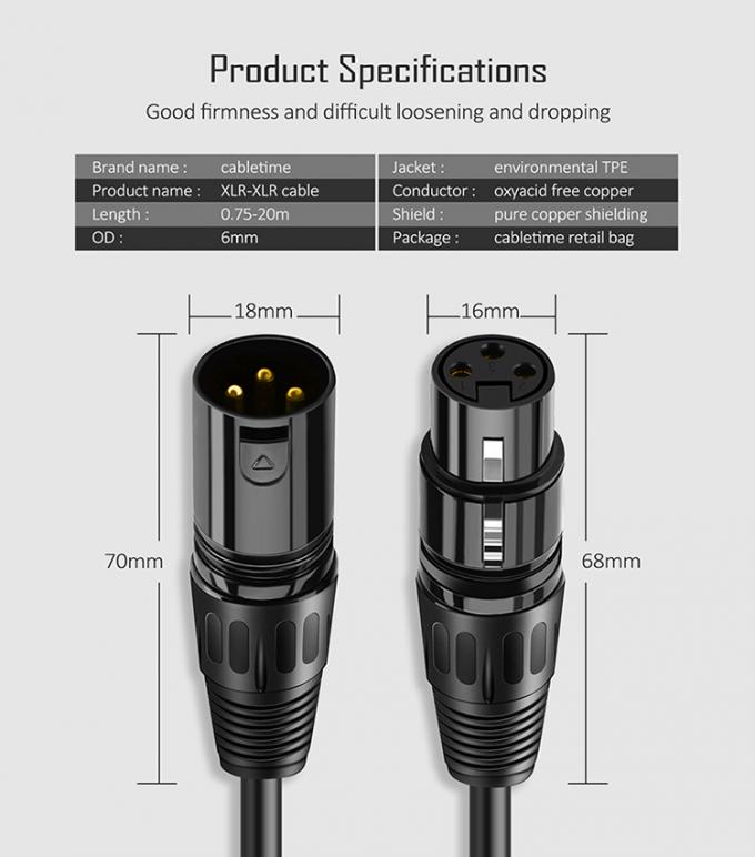 OEM 하이파이 마이크 마이크 3 PIN XLR 커넥터 오디오 잭 남성 XLR 여성 DMX 케이블 3