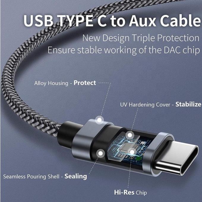 DAC USB 타입 C에서 3.5mm 오디오 잭 남성 케이블 AUX 헤드폰 덩글 어댑터 1