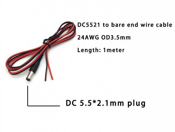 빨간색 검은색 DC 남성 5.5x2.1mm 배럴 잭에 벗겨 엽 열 벗은 끝 틴 와이어 케이블 1