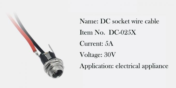 패널 마운트 스레드 DC 소켓 여성 잭 5.5x2.1mm 2 와이어 오픈 피그테일 끝 케이블 1