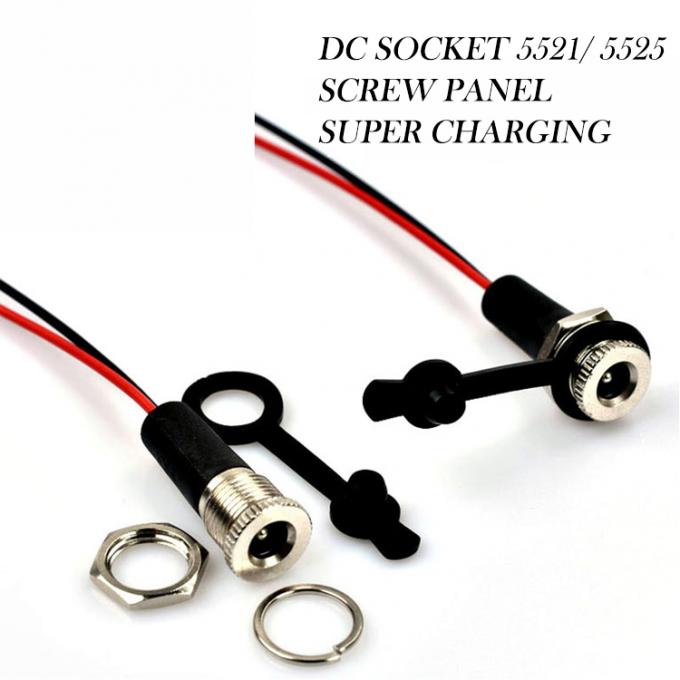 패널 마운트 스레드 DC 소켓 여성 잭 5.5x2.1mm 2 와이어 오픈 피그테일 끝 케이블 3