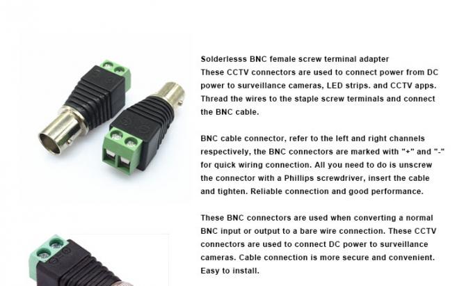 CCTV 카메라 모니터 비디오 레코더에 대한 솔더리스 스크루 터미널 BNC 여성 남성 커넥터 어댑터 0