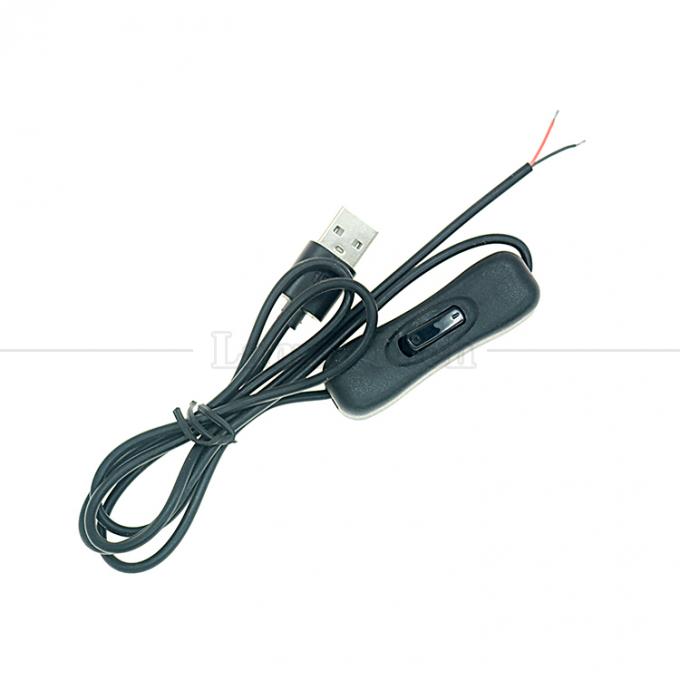 전원 ON OFF 1M USB A 남성 304 스위치 버튼과 함께 열 캔 벗은 와이어 충전 케이블 5