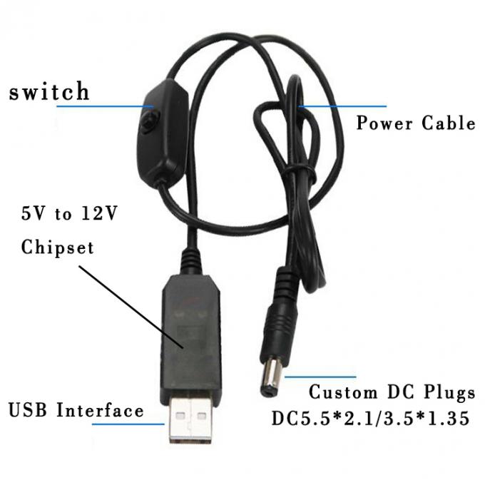 USB에서 9V 12V DC 5.5x2.1mm 잭 전원 충전기 ON OFF 스위치 케이블 라우터 팬 LED 스트립 스피커 1