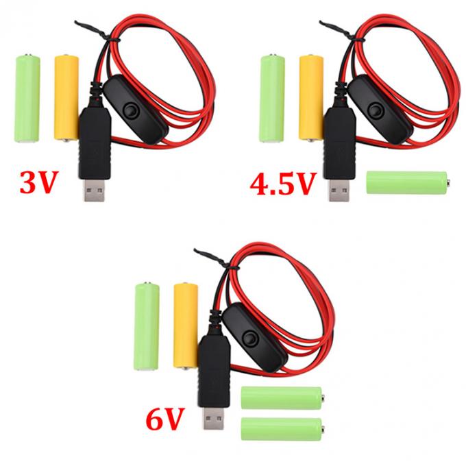 1.5v 3v 4.5v 6v LR6 AA LR03 AAA 배터리 제거기 LED 라이트 전자 장난감용 USB 스위치 ON OFF 전원 충전 케이블을 교체 0