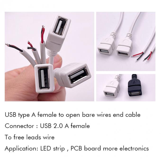 5V 하얀 USB 여자 열기 맨 와이어 LED 스트립을 위한 피그테일 끝 케이블 2