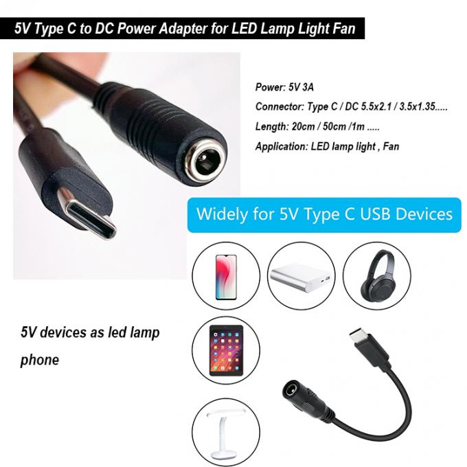 5V C형 DC 3.5x1.35mm 5.5x2.1mm 전원 충전 연장 케이블 LED 책상 램프 팬 0