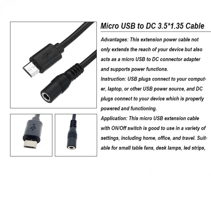 마이크로 USB 남성 DC 3.5x1.35mm 여성 잭 전원 확장 케이블 팬 LED 스트립 0