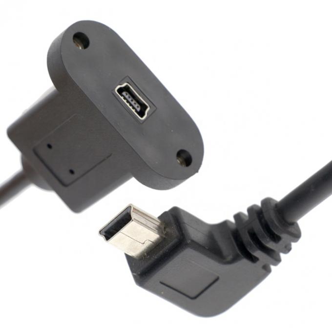 스크루 잠금 90도 오른쪽 각 남성에서 여성 미니 USB 패널 마운트 확장 케이블 2