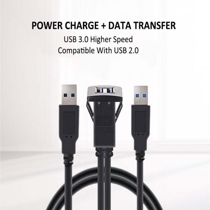 자동차 트럭 보트 오토바이 컴퓨터용 플러시 마운트 패널과 함께 스퀘어 듀얼 USB 3.0 2.0 남성에서 여성 방수 확장 케이블 2