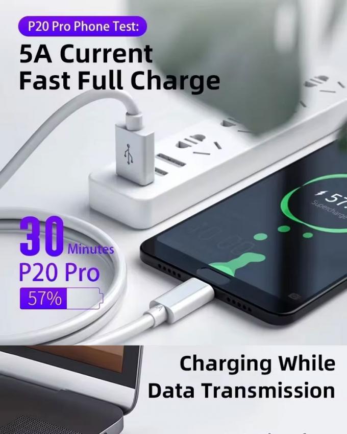 Huawei 안드로이드 폰용 고품질 1M 2M 5A 고속 충전 USB에서 C 타입 데이터 충전 케이블 2