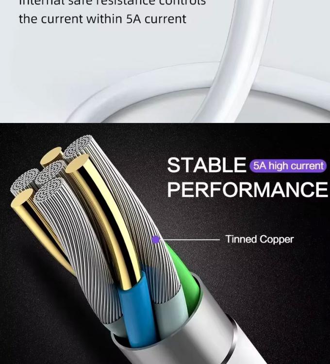 Huawei 안드로이드 폰용 고품질 1M 2M 5A 고속 충전 USB에서 C 타입 데이터 충전 케이블 4