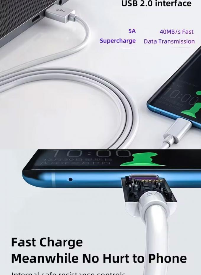 Huawei 안드로이드 폰용 고품질 1M 2M 5A 고속 충전 USB에서 C 타입 데이터 충전 케이블 3