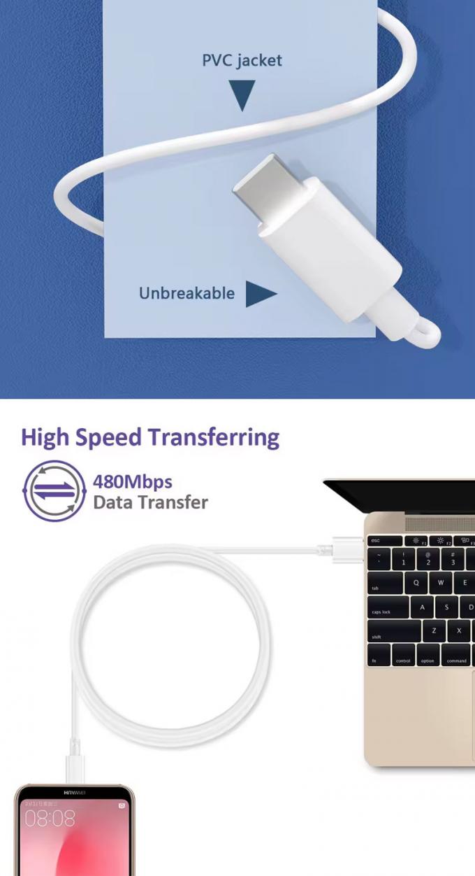 Huawei 안드로이드 폰용 고품질 1M 2M 5A 고속 충전 USB에서 C 타입 데이터 충전 케이블 6