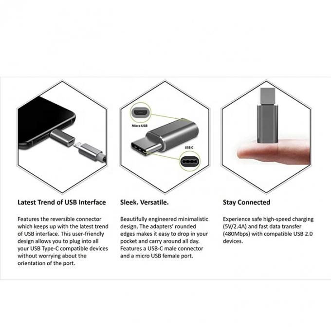플러그 앤 플레이 금속 셸 마이크로 USB 여성 C 타입 남성 OTG 변환기 어댑터 3