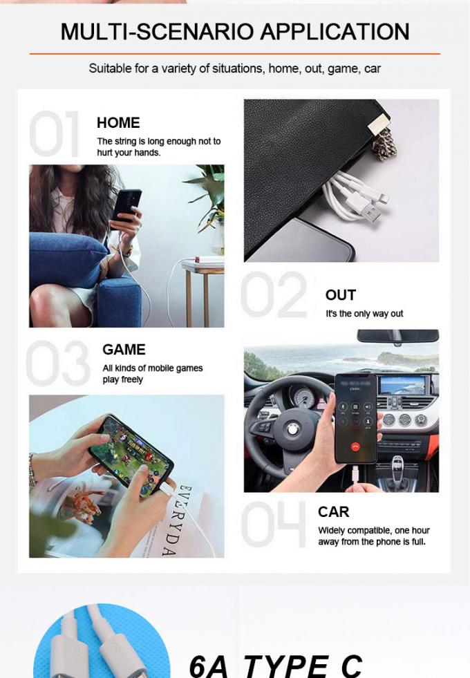 초고속 충전 6A형 C형 USB 데이터 충전 케이블 6