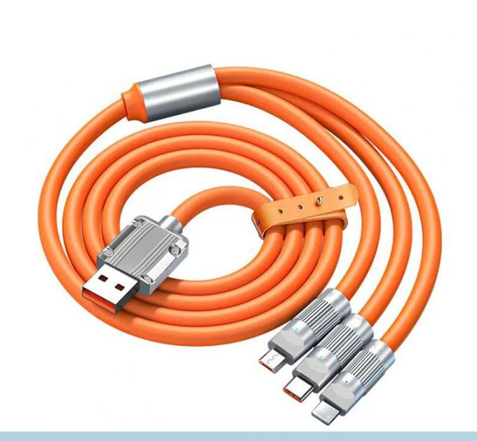 초고속 충전 120W 6A 액체 실리콘 3 in 1 멀티 커넥터 마이크로 C형 USB 데이터 충전 케이블 0