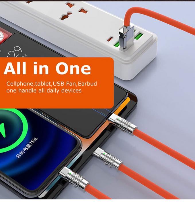 초고속 충전 120W 6A 액체 실리콘 3 in 1 멀티 커넥터 마이크로 C형 USB 데이터 충전 케이블 5