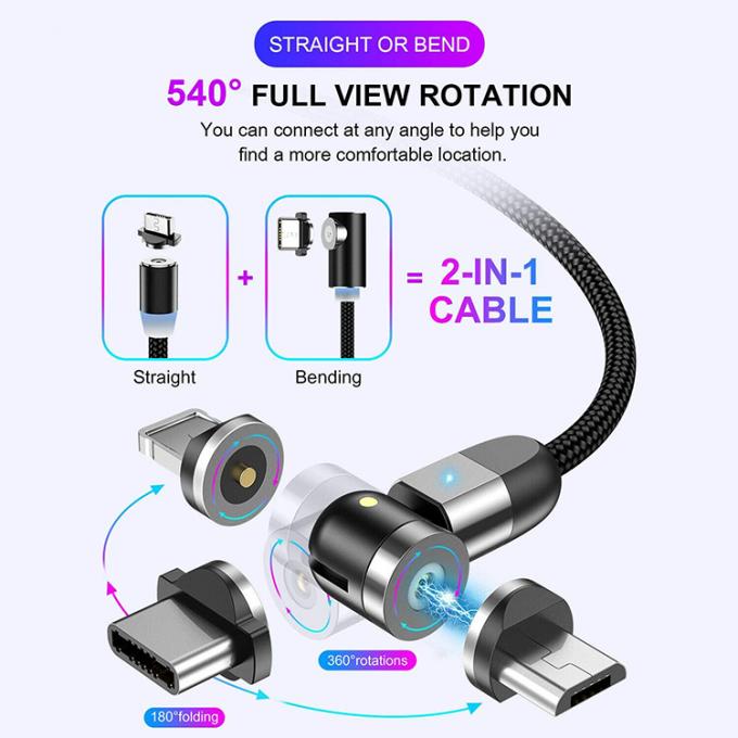 급 충전기 전화 액세서리 540도 회전 3in1 마이크로 타입 C 자기 USB 데이터 충전 케이블 6