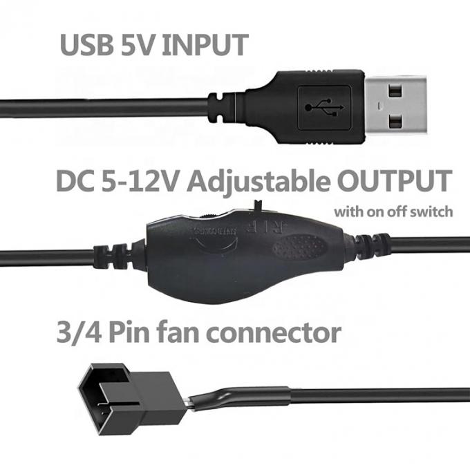 조정 가능한 USB 5V 스텝 업 DC 12V 3 핀 4 핀 커넥터 팬 속도 컨트롤러 전원 어댑터 케이블 PC 냉각 팬 1