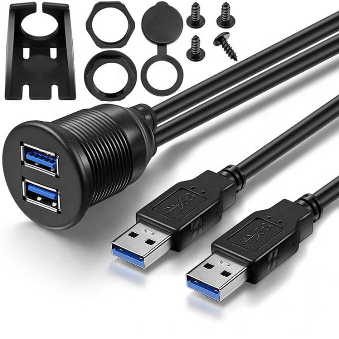 방수 남성에서 여성 Aux 자동차 대시보드 패널 모터사이클용 듀얼 USB 3.0 플러시 마운트 확장 케이블 0