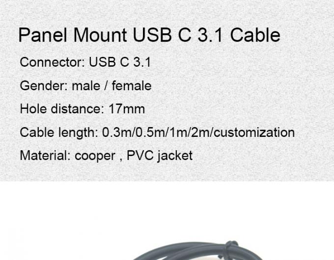 30cm 50cm 나사 패널 마운트 남성에서 여성 USB 타입 C 3.1 확장 케이블 1