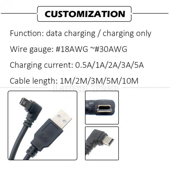 1m 2m 3m 5m 90도 L 모양 오른쪽 왼쪽 각 USB 2.0 A 남성에서 미니 B 5 핀 USB 데이터 충전 케이블 MP3 카메라 3