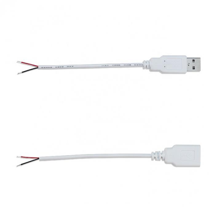 커스텀 1m 2m 3m 하얀 USB A 남성 오픈 엔드 틴 와이어 브레이크오웃 확장 케이블 1