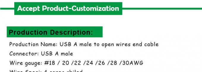 방패 USB A 남성에서 4 맨 와이어 오픈 엔드 피그테일 케이블 2