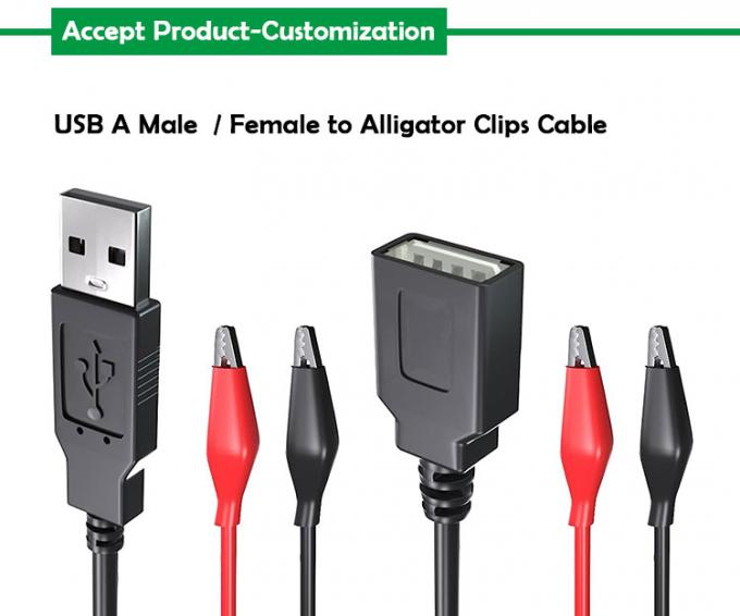 남녀 USB 연결기 두 개의 구리 악어 클램프 악어 클립 테스트 리드 전자기 전용 케이블 0
