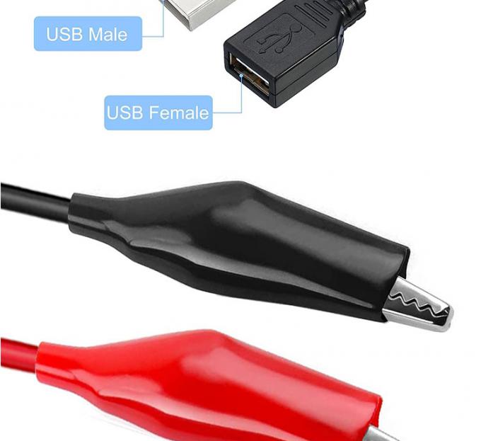 남녀 USB 연결기 두 개의 구리 악어 클램프 악어 클립 테스트 리드 전자기 전용 케이블 2