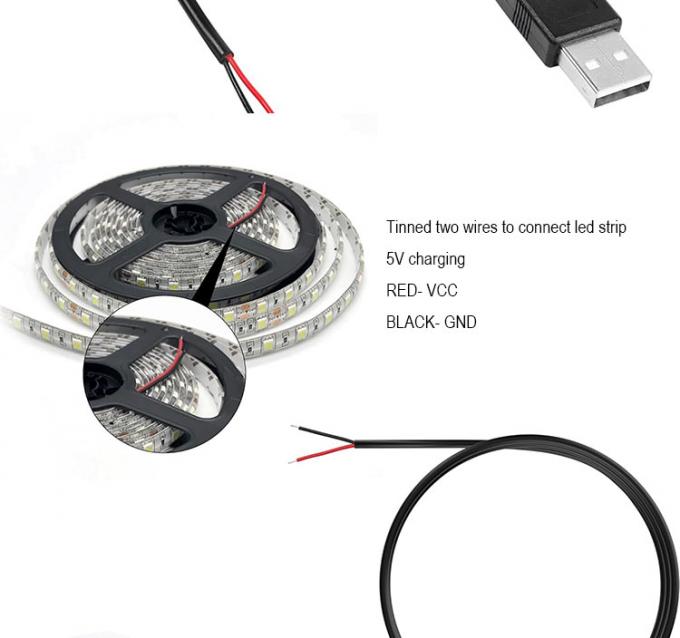 5V USB를 열기 위해 LED 스트립 라이트 램프에 대한 피그테일 전원 충전 케이블 6