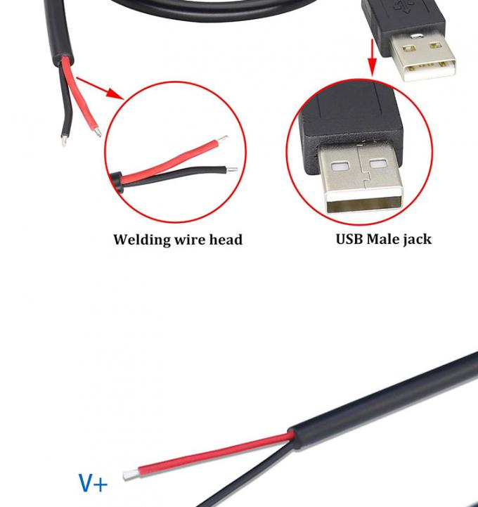 5V USB를 열기 위해 LED 스트립 라이트 램프에 대한 피그테일 전원 충전 케이블 4