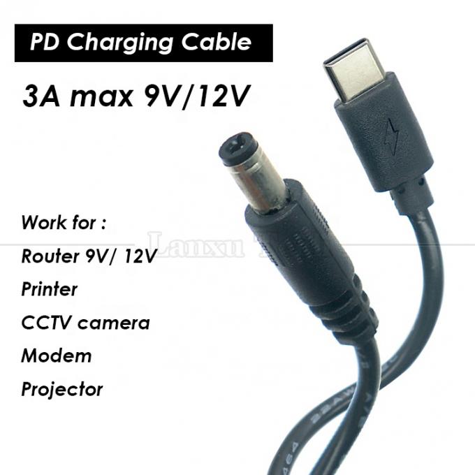 PD 충전 3A 9V 12V 15V 20V USB 타입 C에서 DC 5.5x2.1mm 잭 어댑터 변환 케이블 0