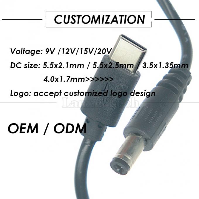 PD 충전 3A 9V 12V 15V 20V USB 타입 C에서 DC 5.5x2.1mm 잭 어댑터 변환 케이블 5