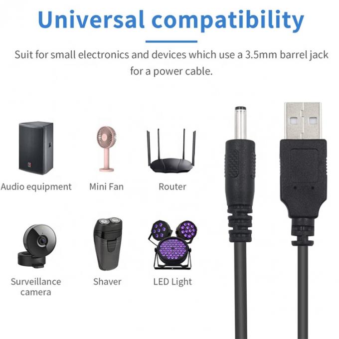 1미터 USB 남성에서 DC 배럴 잭 라우터 스피커용 3.5mm 1.35mm 전력 충전 케이블 5