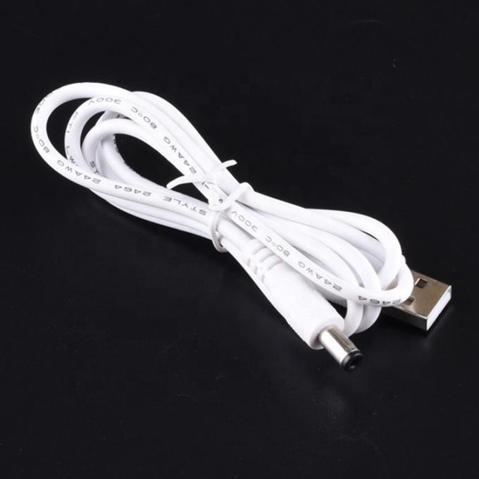 하얀색 1M 5V USB 2.0 A 남성에서 DC 배럴 잭 5.5X2.1mm 전원 충전 케이블 6