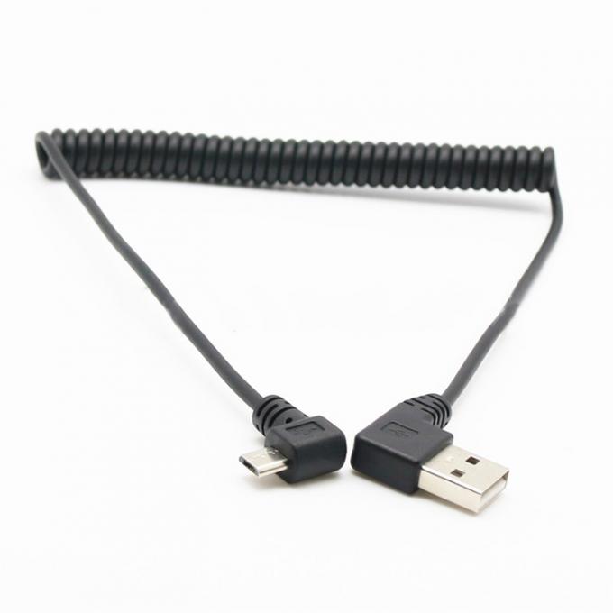 CUSTOM 1M 90도 직각 USB A 남성에서 마이크로 b 남성 스프링 코일 USB 케이블 1